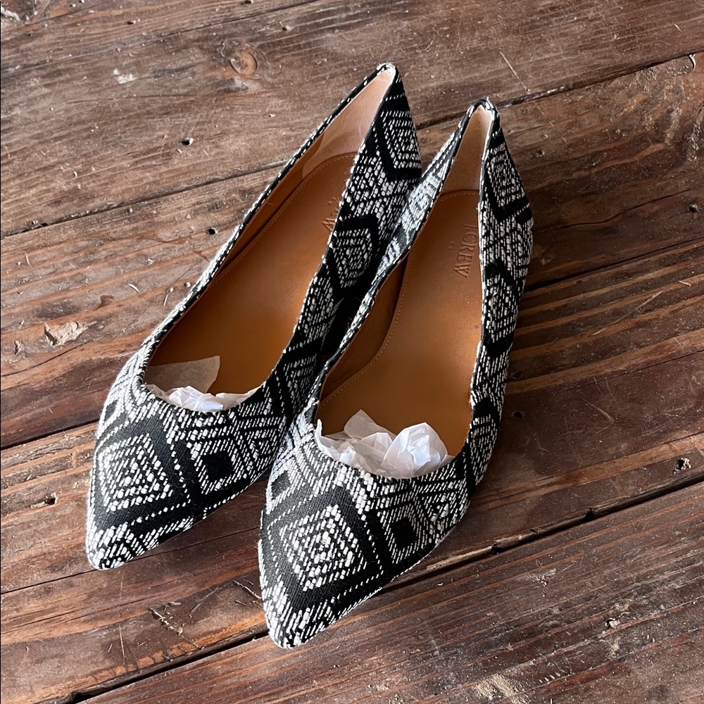 J. Crew Black & White Geometric Pointed-Toe Flats